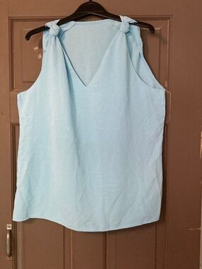 Baby Blue Knotted Shoulder Top sz L 8/10US